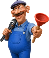 Maskot Vodax, instalatér v modré kombinéze